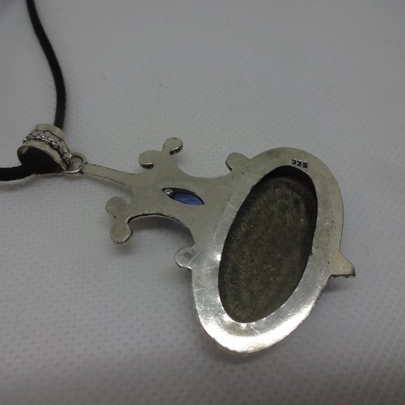 Gorgeous "APACHE PYRITE & AQUAMARINE" Handmade Sterling Pendant on Leather - Picture 4 of 5